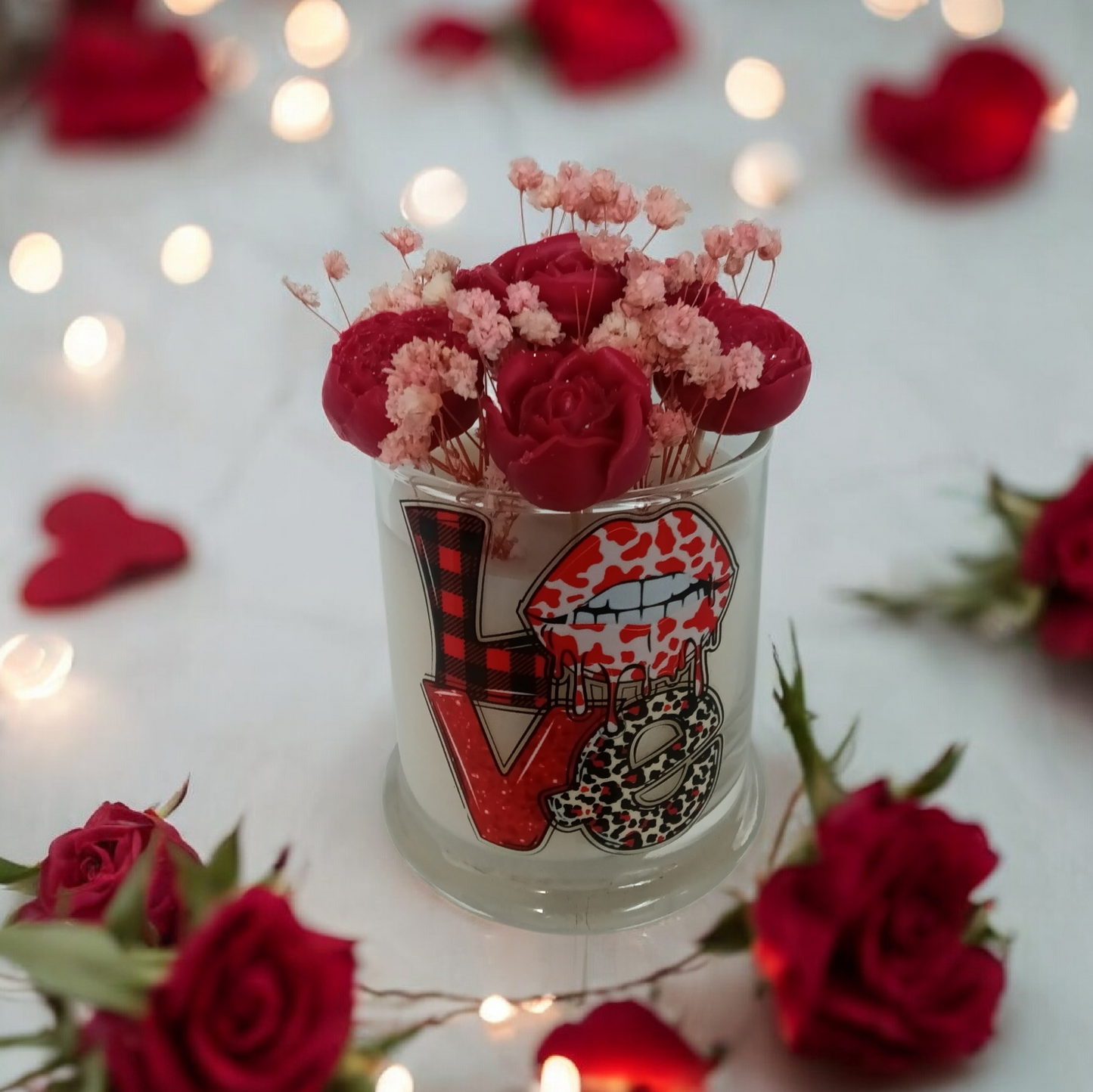 Valentines 8 oz Candle & 2oz Wax Melt Bouquet (La Juicy Scent)