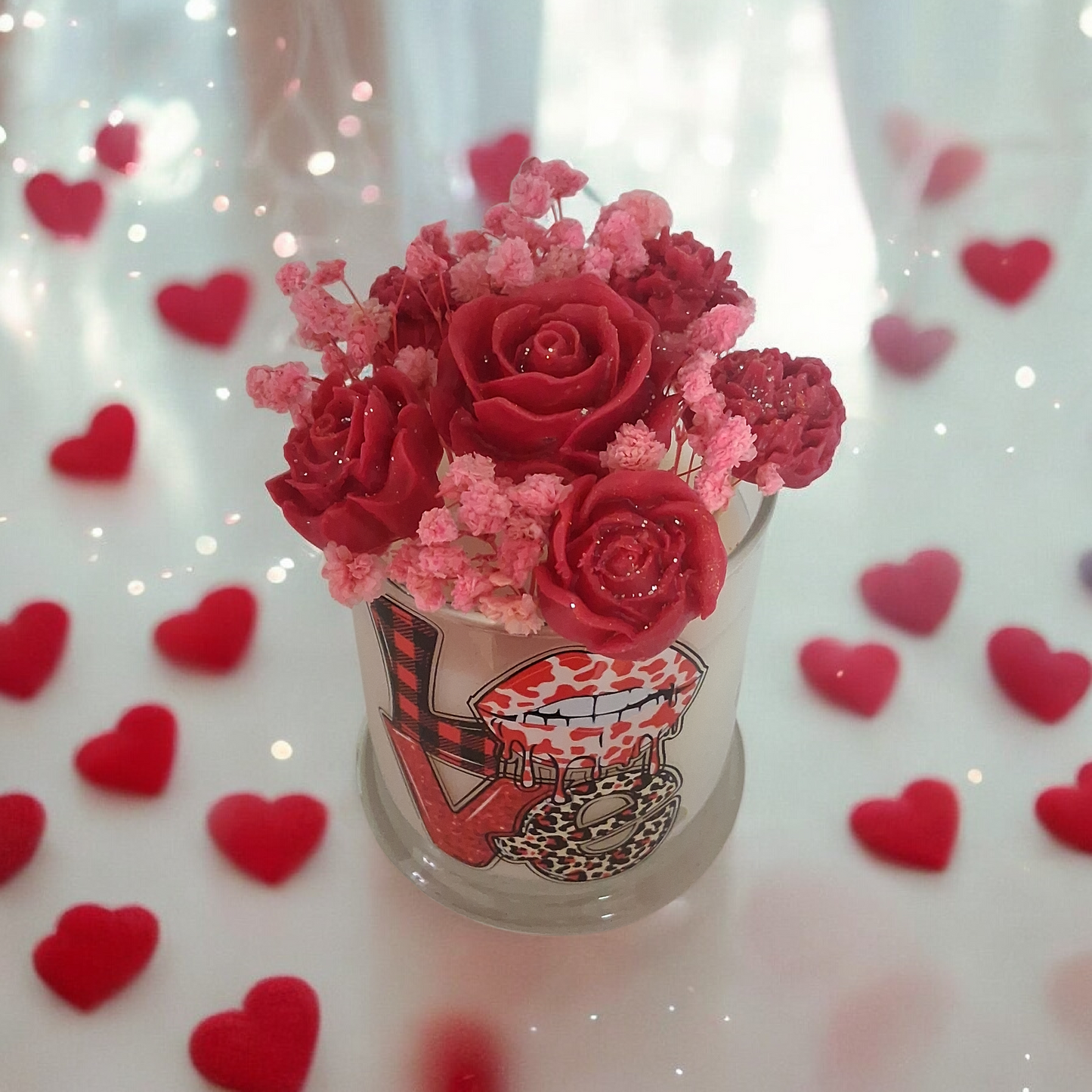 Valentines 8 oz Candle & 2oz Wax Melt Bouquet (La Juicy Scent)